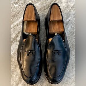 BELGIAN SHOES MR CASUAL LOAFER BLACK LEATHER SLIPPERS Sz 11  $850 BOW TIE